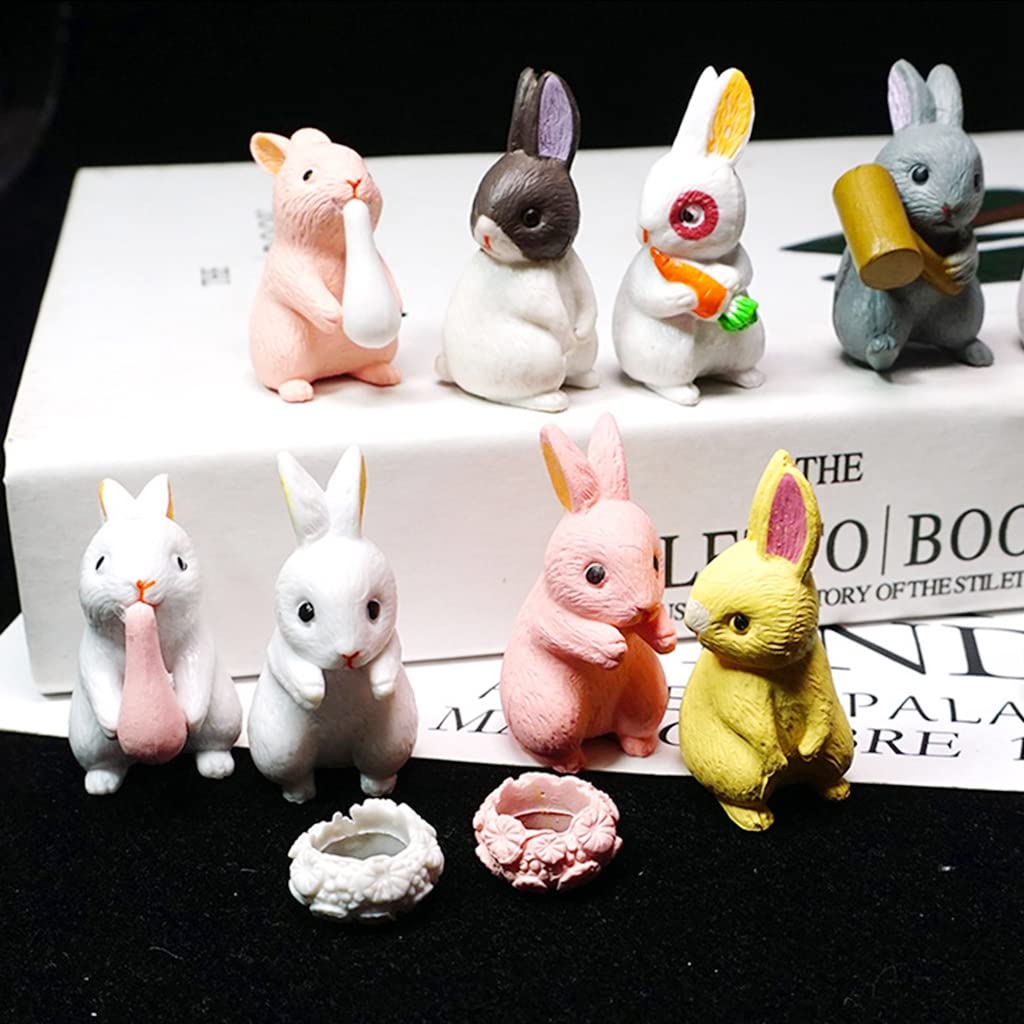 HASTHIP 12 Pcs/Set Rabbit Miniature Decorative Showpiece, Fairy Garden Miniature Rabbit Figure Mini Bunny Animal Figures Crafts Ornament Accessories for Home Décor