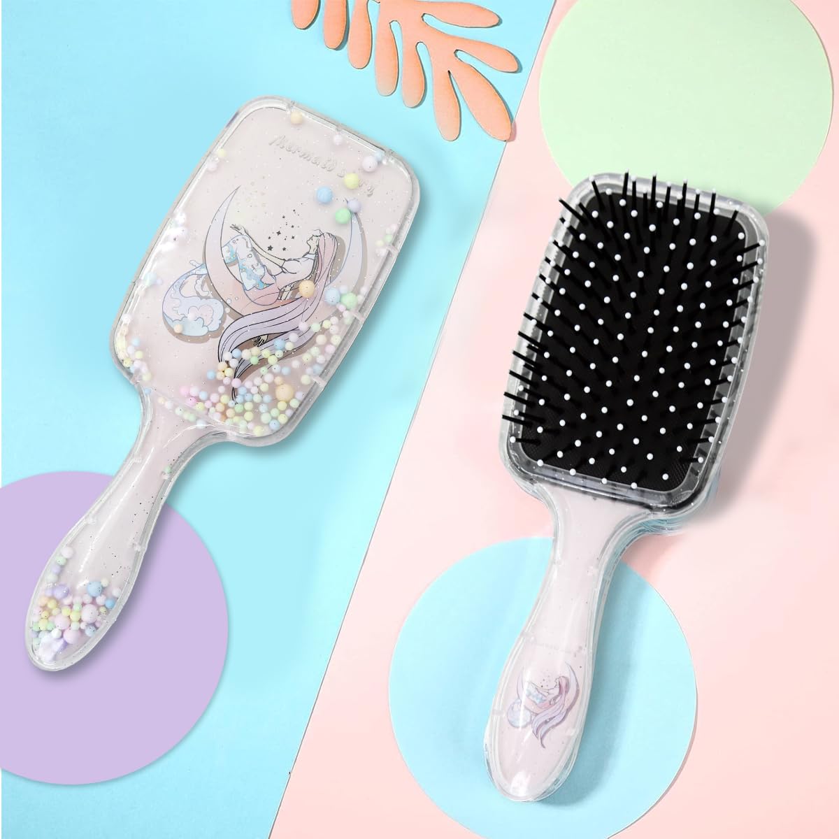 PALAY Hair Brush for Kids and Women Cute Mermaid Paddle Hair Brush Hair Styling Comb for Kids Girls Large Detangler Hair Brush with Air Cushion and Soft Bristle - Pink