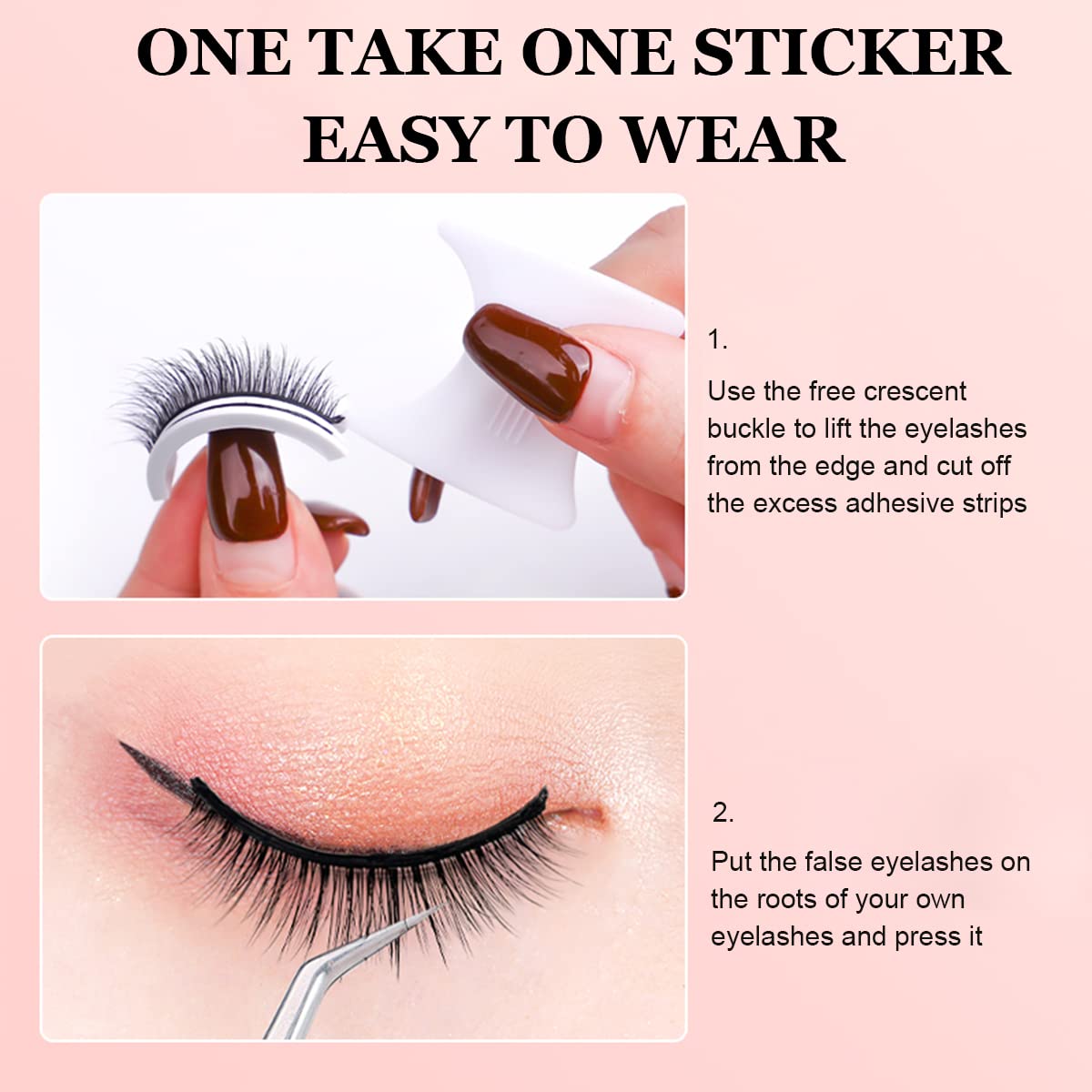 HASTHIP 1 Pair Waterproof Reusable 3D False Self Adhesive Eyelashes Natural Look For Women