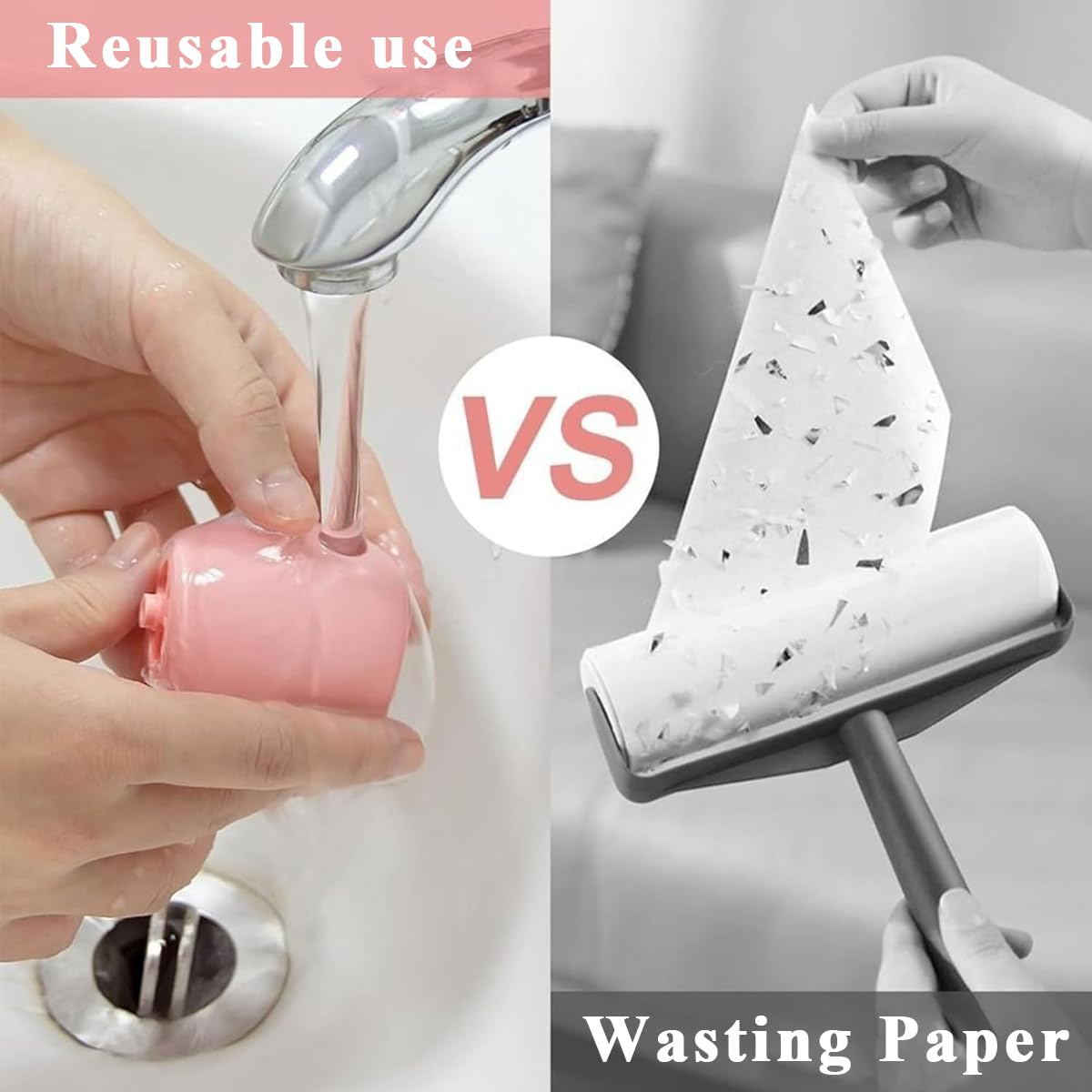 HANNEA Reusable Lint Roller, Portable Sticky Lint Roller Ball Removal Tool for Clothing, Furniture, Carpets, Beds, Sofas for Travel Household, Pink