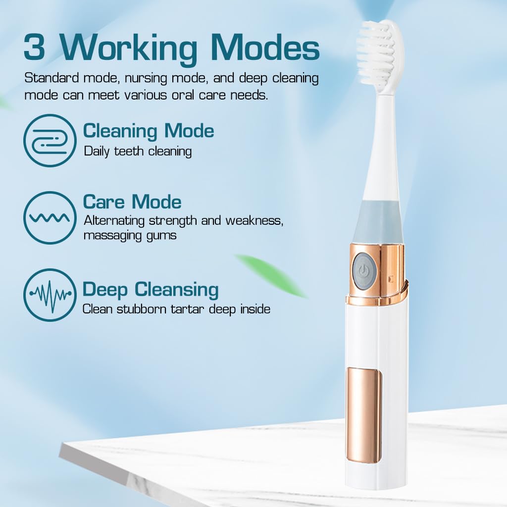 HANNEA USB Electric Toothbrush Digital Display Ultra-sonic Electric Toothbrush with 3 Modes, with 5 Soft Bristles Brush Heads, Travel Electric Toothbrush with Stand Base & Cap
