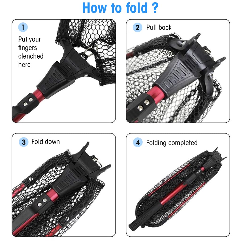 Proberos Retractable Fishing Net, Portable Aluminum Alloy Fishing Net Folding Triangle Wide Fishing Landing Net Telescopic Fishing Net Catcher Suitable for Fish Under 5 KG (2.1M)