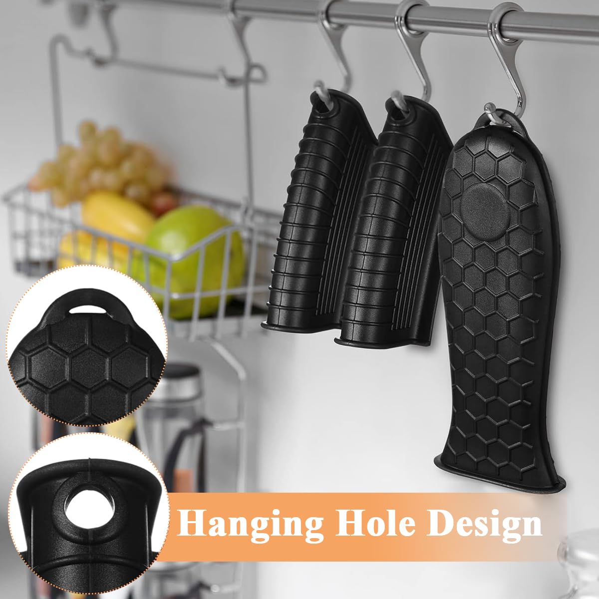 Supvox Cast Iron Fry Pan Silicone Pan Handle Covers - 4 Pack Skillet Handle Cover Pot Handle Holder Sleeve, Non-Slip Heat Resistant Removable Potholder for Metal Frying Pans Cookware Handles