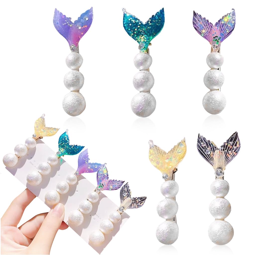 PATPAT Korean Hair Clips For Women, 5pcs Mermaid Tail Hair Accessories For Women Sparkling Pearls Hair Accessories For Girls Fashion Temperament Hair Clips Cute Bangs Hair Pins Fresh Sweet Hair Clip