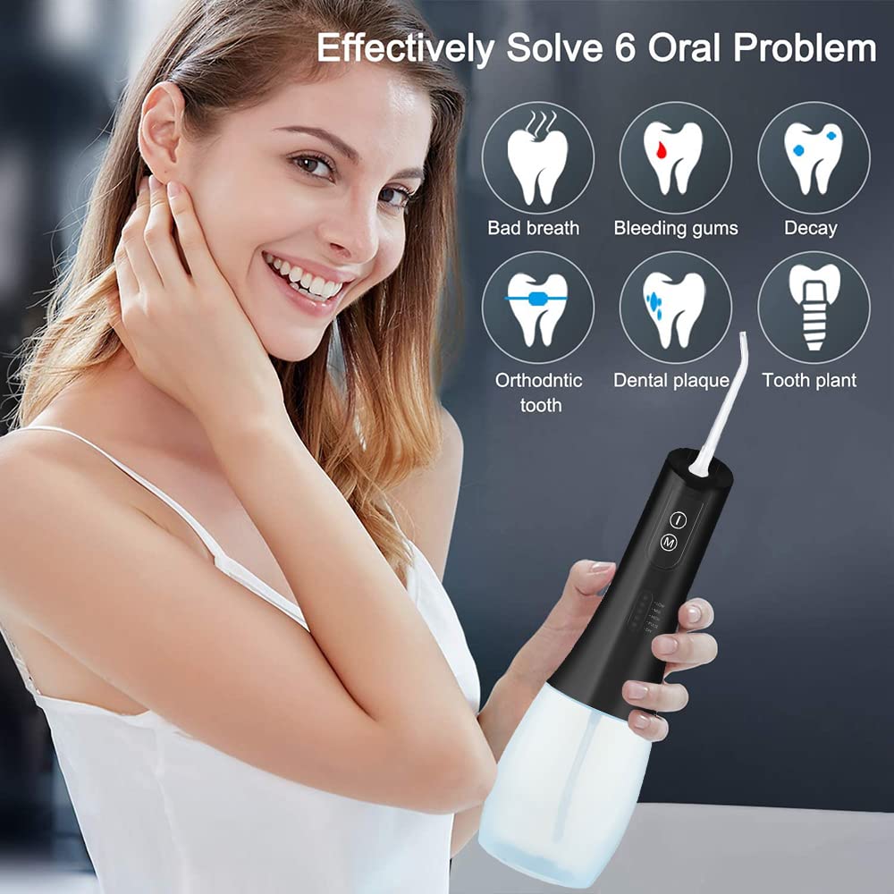HANNEA Cordless Dental Flosser for Teeth with 200ml Detachable Water Tank, IP44 Waterproof, USB Rechargeable Dental Flosser, 3 Modes Quickly Clean the 99% Food Residues and Plaque