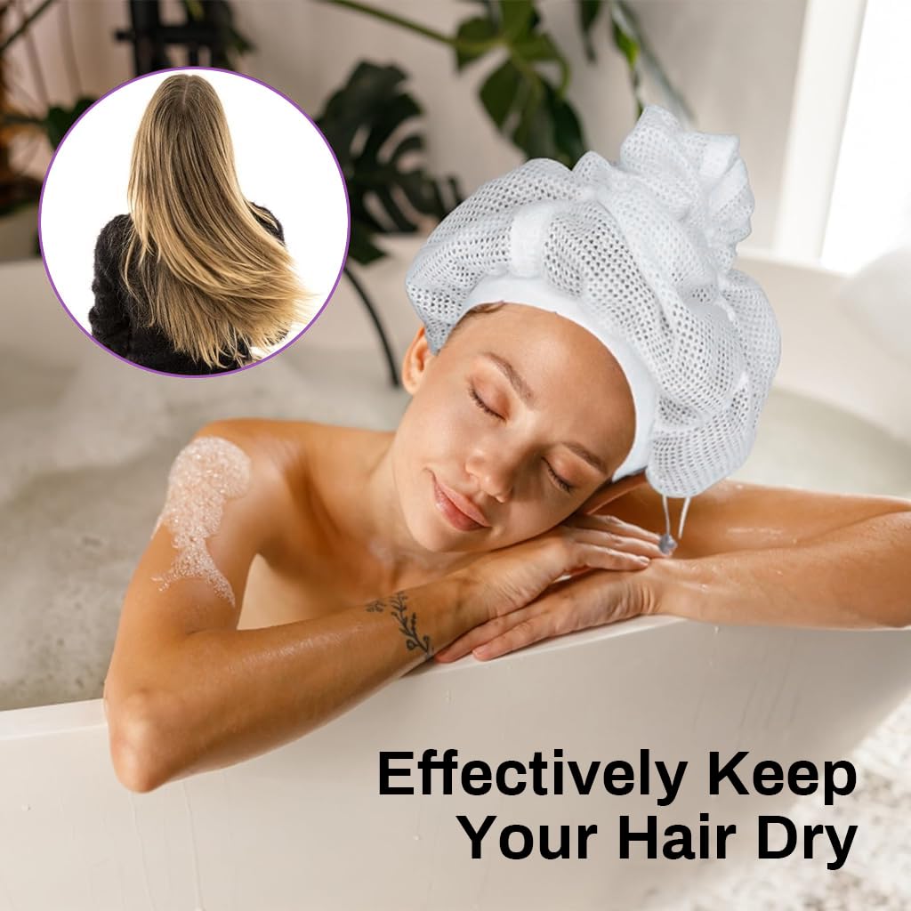 MAYCREATE Net Plopping Cap for Drying Curly Hair, Net Plopping Satin Diffuser Cap With Drawstring, Drying Curly Hair, Net Plopping Bonnet, Net Plopping for Volume, Hood Hair Dryer for Home