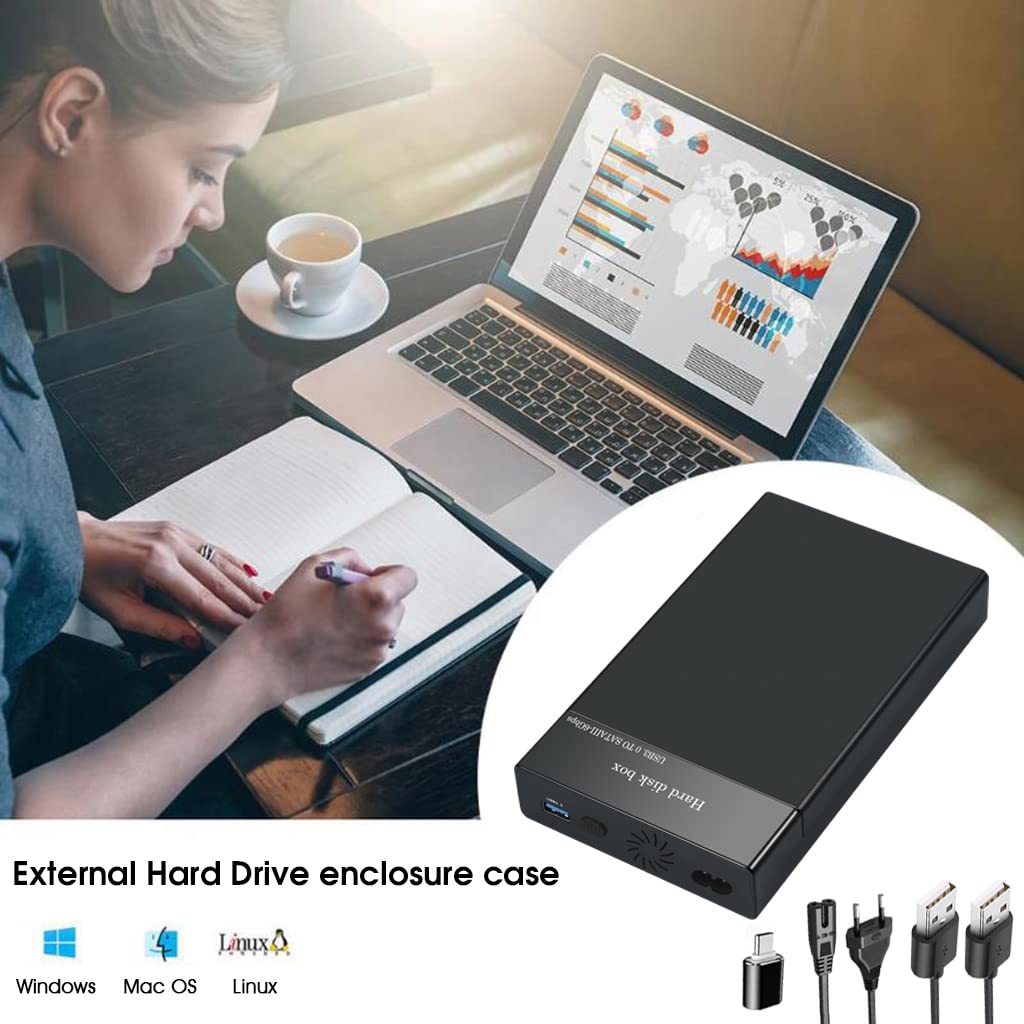 Verilux Hard Disk Case HDD SSD Enclosure SATA to USB 3.0 SSD Case M.2 SSD Enclosure HDD Case for 3.5 inch/2.5 inch Hard Drive Disk, HDD Enclosure for SATA I/II/III HDD SSD, Up to 10TB Support UASP