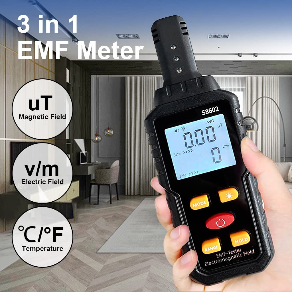 Serplex EMF Meter 5HZ-3.5G, EMF Detector Digital LCD Backlight Display for Electromagnetic Field, Temperature Detector for EMF Inspections Electromagnetic Radiation Detector with Sound Light Alarm