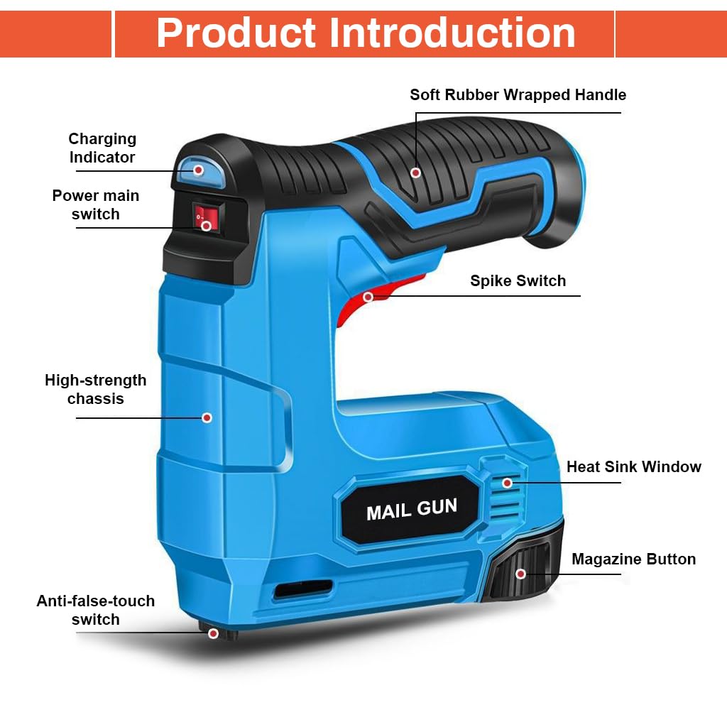HASTHIP Electric Staple Nail Gun, USB Cordless Electric Stapler with 2 Pack of Staples Nails, Compatible with 6-10mm Staple Nails, Staple Nail Gun for Upholstery, Material Repair, Carpentry, DIY