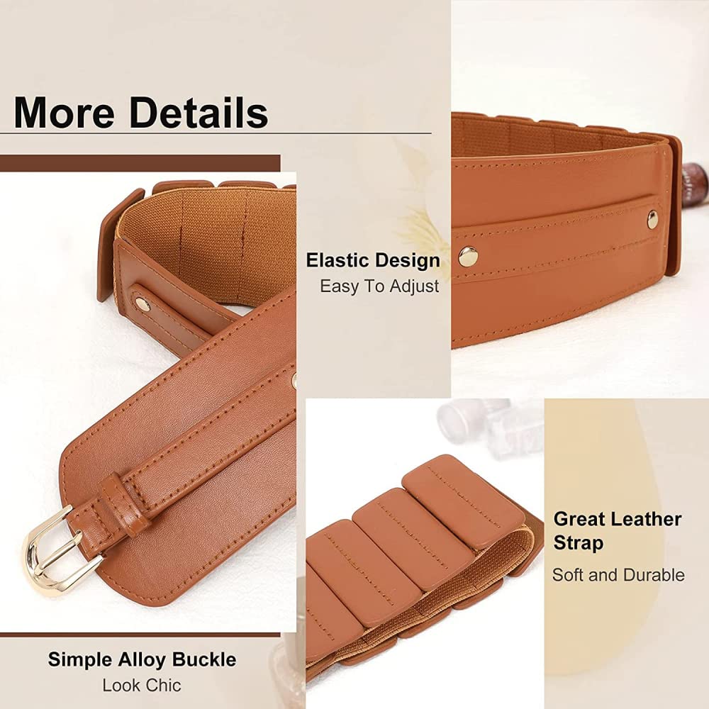 PALAY Fashion PU Width Belt,Women's Metal Buckle Design Belt Interlocking Buckle Vintage Blouse Blazer Dress Belt (Brown,23-33 inches)
