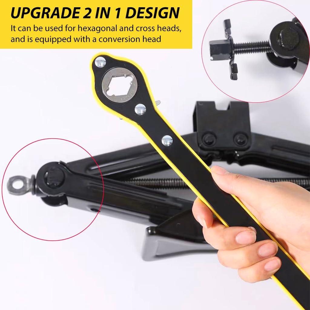 STHIRA 2 in 1 Jack Ratchet Wrench for Car, Universal Jack Ratchet Wrench Labor-Saving Ratchet Wrench with Adapter Car Jack Wrench Ratchet Tool for Car, SUV, Van, Car Repair Tool
