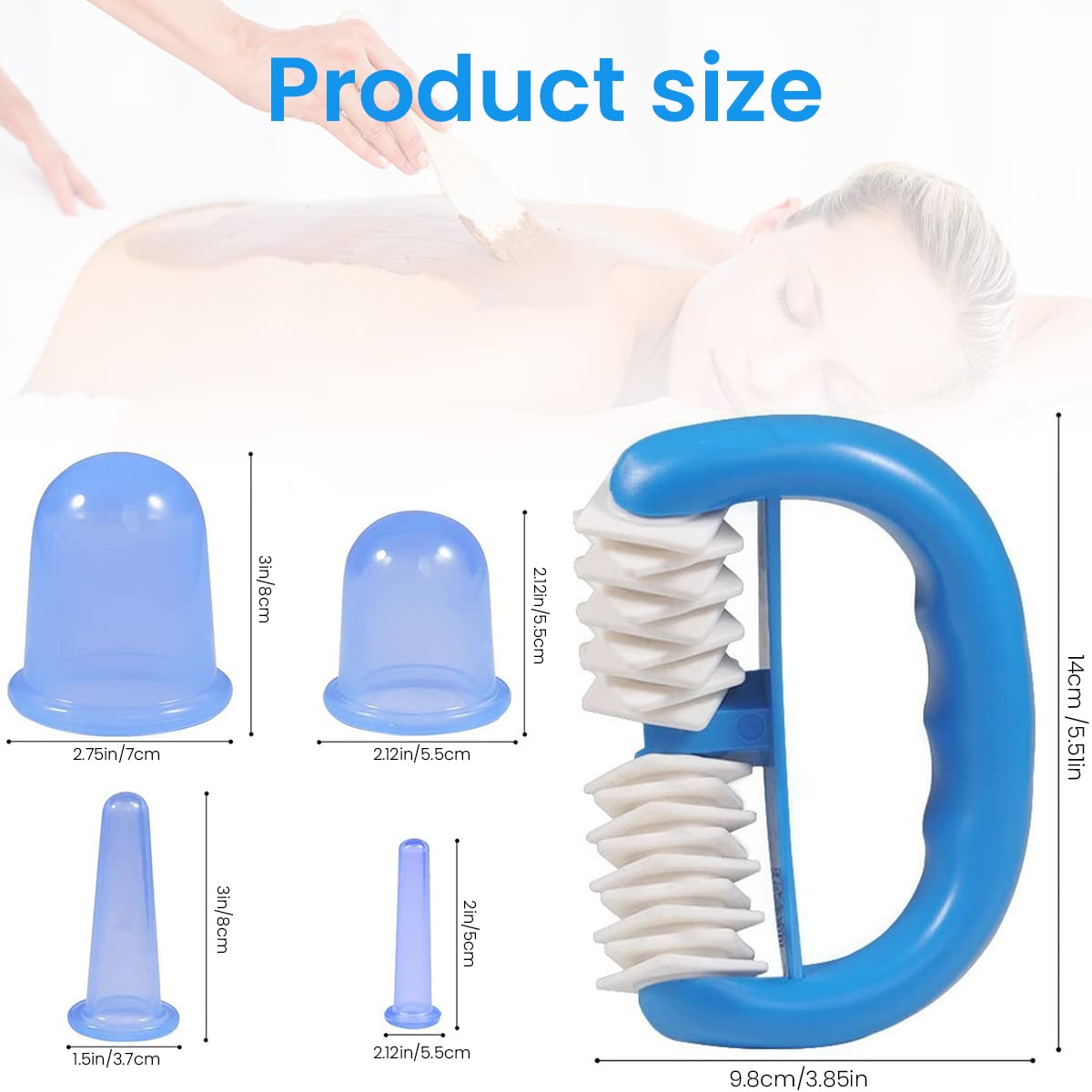 HANNEA Set of 5 Silicone Anti Cellulite Cup Vacuum Massage Cups with Massage Roller Suction Cupping Massage for Back Shoulder Pain Relief Cellulite Treatment