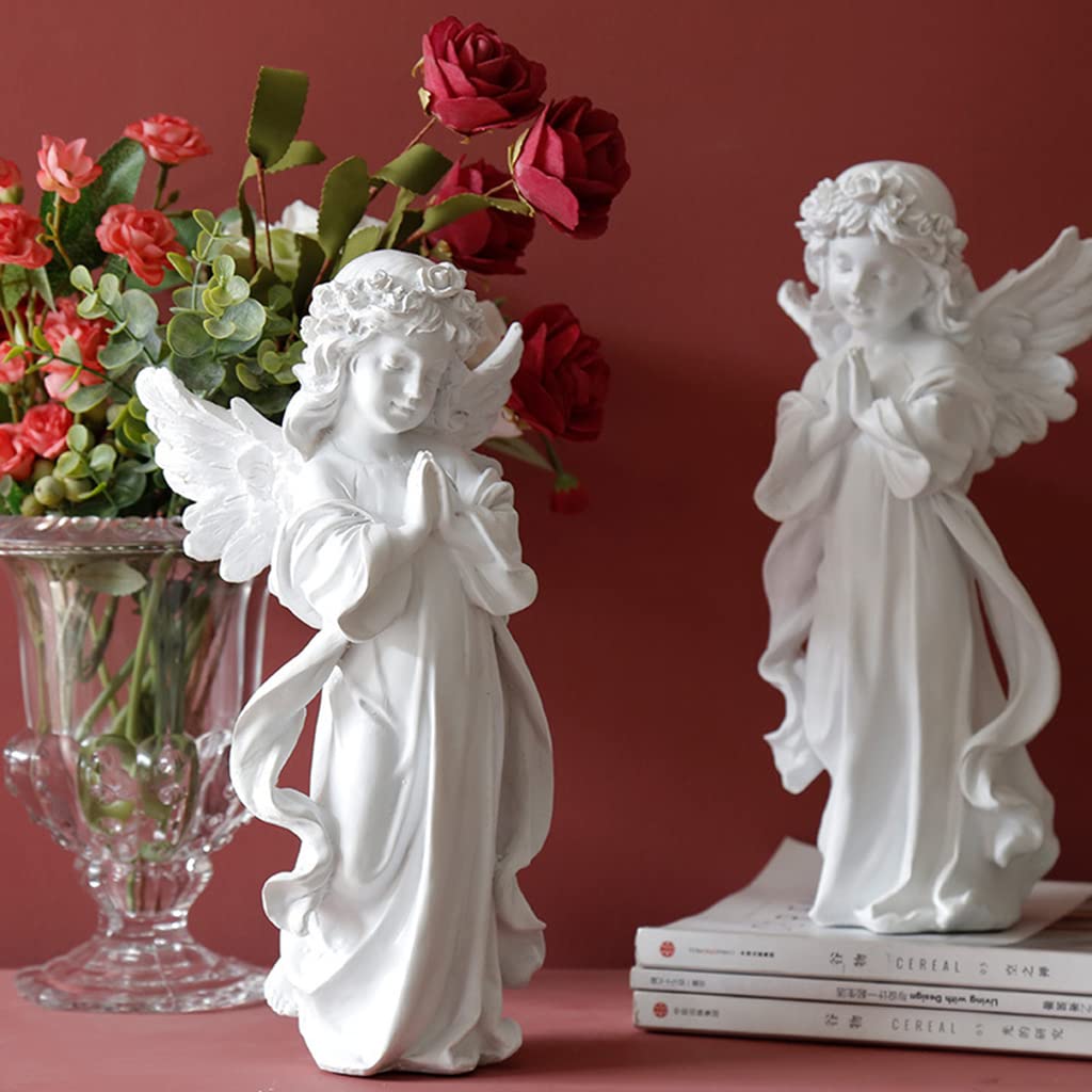 HASTHIP Praying Girl Angel Statue, Memorial Resin Wings Cherubs Sculpture for Decoration, Living Room, Shelf, Mantel, Home Decor Ornament, Perfect for Gifting, 5.9 * 11.81 Inches