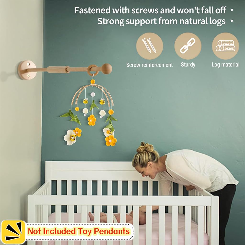 SNOWIE SOFT Wooden Wall Mounted Arm Baby Mobile Hanger Mobile Holder for Crib Hanging Toys for Babies, Crib Mobile Toy Hanger Beech Baby Crib Mobile Arm Cradle Toys Crib Hanger (Not Included Toys)