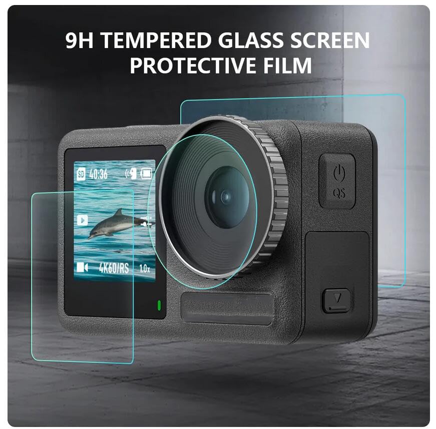 ZORBES Screen Protectors Lens Protector for OSMO ACTION 4, Anti-glare HD Tempered Glass Screen Protectors with Removable Lens Cover Anti-screatch 9H Tempered Glass Screen Protectors for OSMO ACTION 4