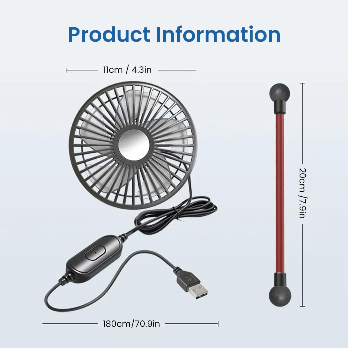 STHIRA Car Fan USB Fan for Car Headrest & Dashboard 5-Blade Strong Wind DC Fan with 3 Speed Settings 360° Flexible Arm & 1.8m Cable Mini Fan for Car Dual Installation Options Electric Fan