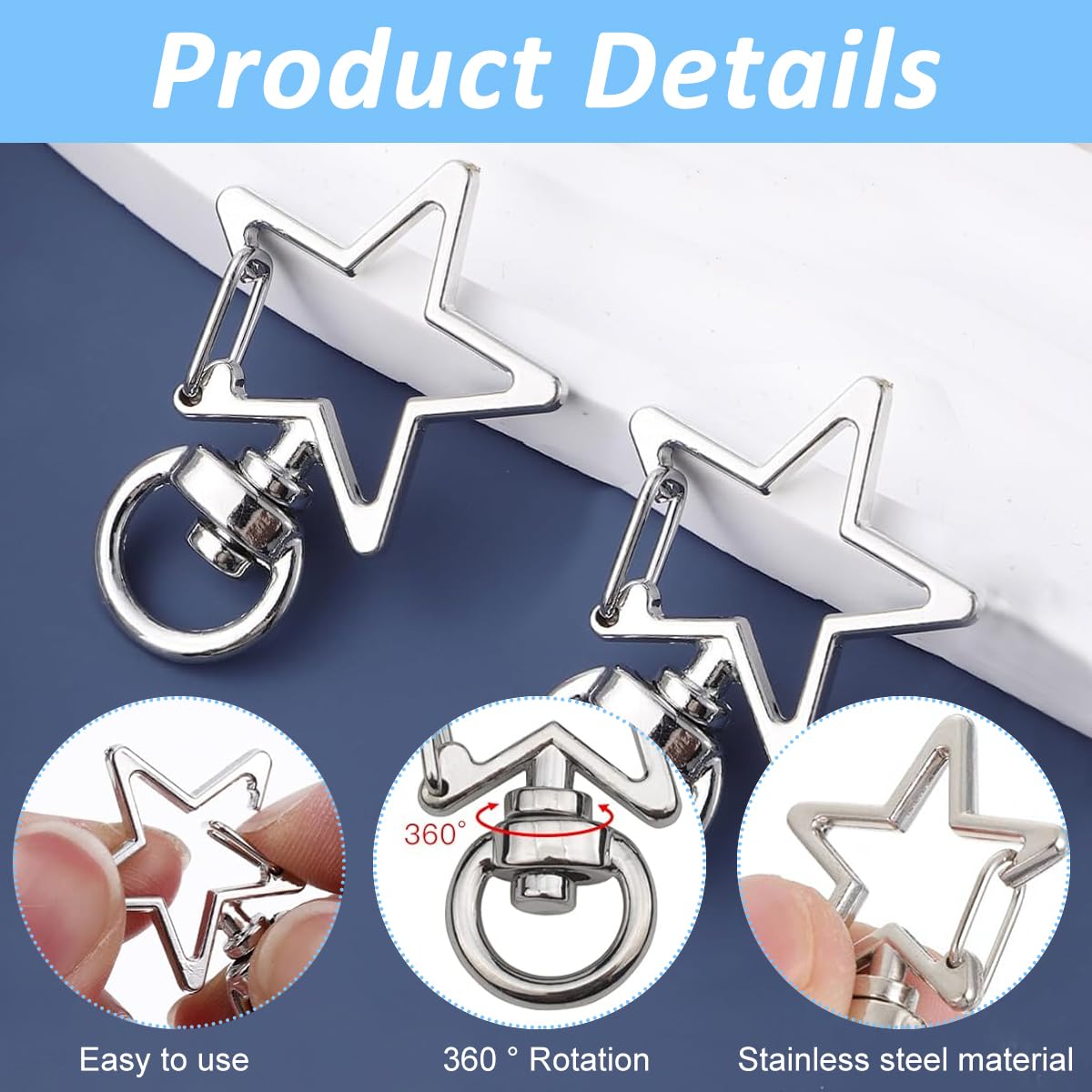 PALAY 50Pcs Star Key Rings, Metal Loops Rings Open Jump Ring Connector Key Rings for Jewelry Findings, Making Spring Rings, Art and Craft, DIY, Making Handbag Keychain