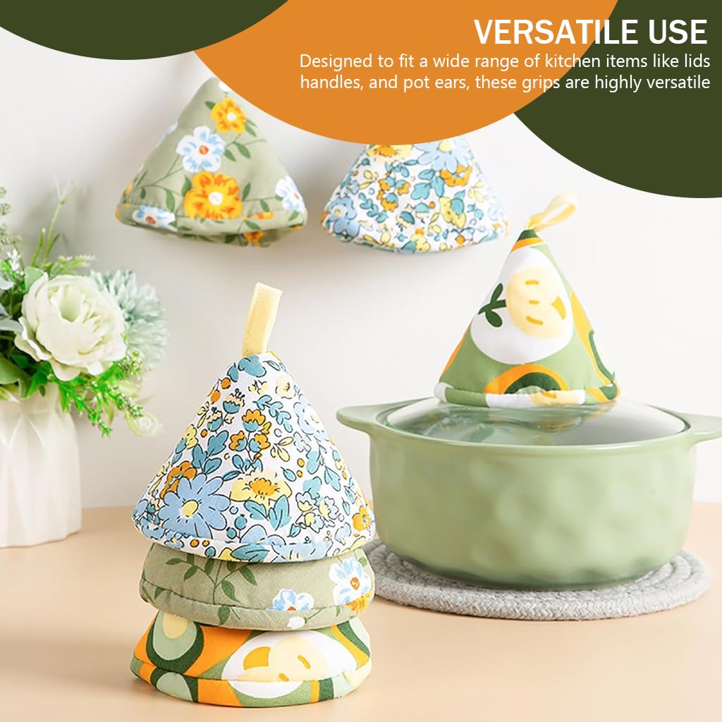 HASTHIP 3Pcs Kitchen Pot Ear Grips Pot Lid Handle Mitts Creative Print Cone-shaped Insulation Grips for Pots Heat Resistant Anti-slip Cone Shaped Insulation Grips with Loop