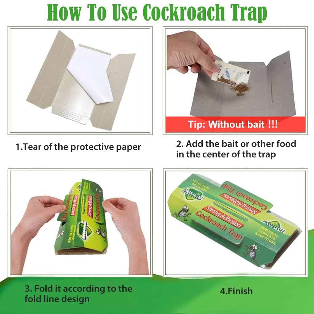 HASTHIP 10pcs Cockroach Traps for Kitchen, Room, Office, Strong Adhesive Cockroach Killer, Pesticide Free Cockroach Repellent, Safe and Easy Cockroach Trap