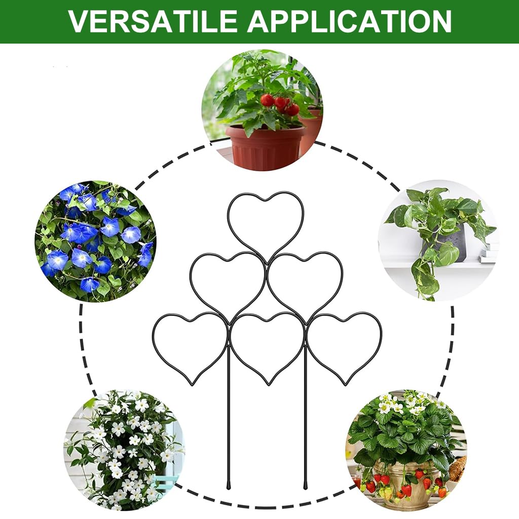 HASTHIP 3Pcs Plant Trellis Heart-shaped Grid Iron Plant Pot Trellis for Climbing Plants DIY Assembly Green Plant Pot Trellis with 20Pcs Cable Ties