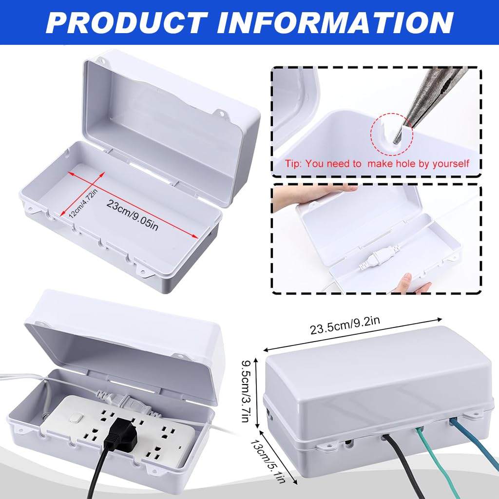 Serplex Enclosure Cover Case for Outlet Power Extender 24.3x15x10cm Extension Cord Cover Waterproof Protective Cover Child-Proof Safety Box for Extension Cord, Multi-Outlet Adapter, Power Strip