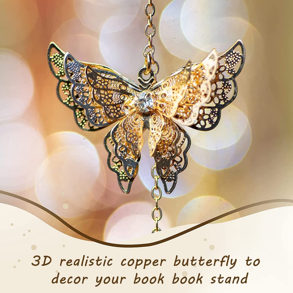 HASTHIP Metal Feather Bookmark with Glass Beads Pendant, Vintage Feather Butterfly Bookmark for Reading Enthusiasts and Gifting, Bookmark Gift for Teachers Women Student (Blue )