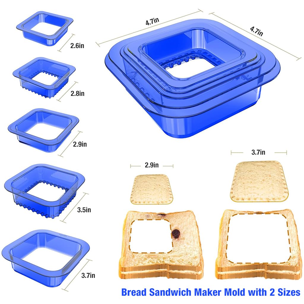 HASTHIP Bread Sandwich Maker Mold with 2 Sizes, 2 in 1 Square Sandwich Cutter and Sealer Foodgrade Plastic Sandwich Cutter Sealer and DIY Cookie Pastries Cutter Sandwich Bread Cutter Sealer