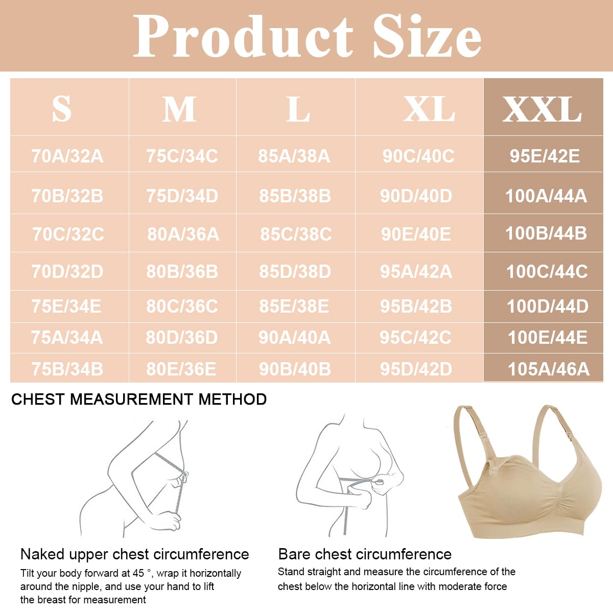 PALAY Breastfeeding Bra Nursing Bra for New Moms Easy Release Clasp Design Breathable Nylon Nursing Bra Detachable Bra Cups Seamless Breastfeeding Bra, Beige, XL