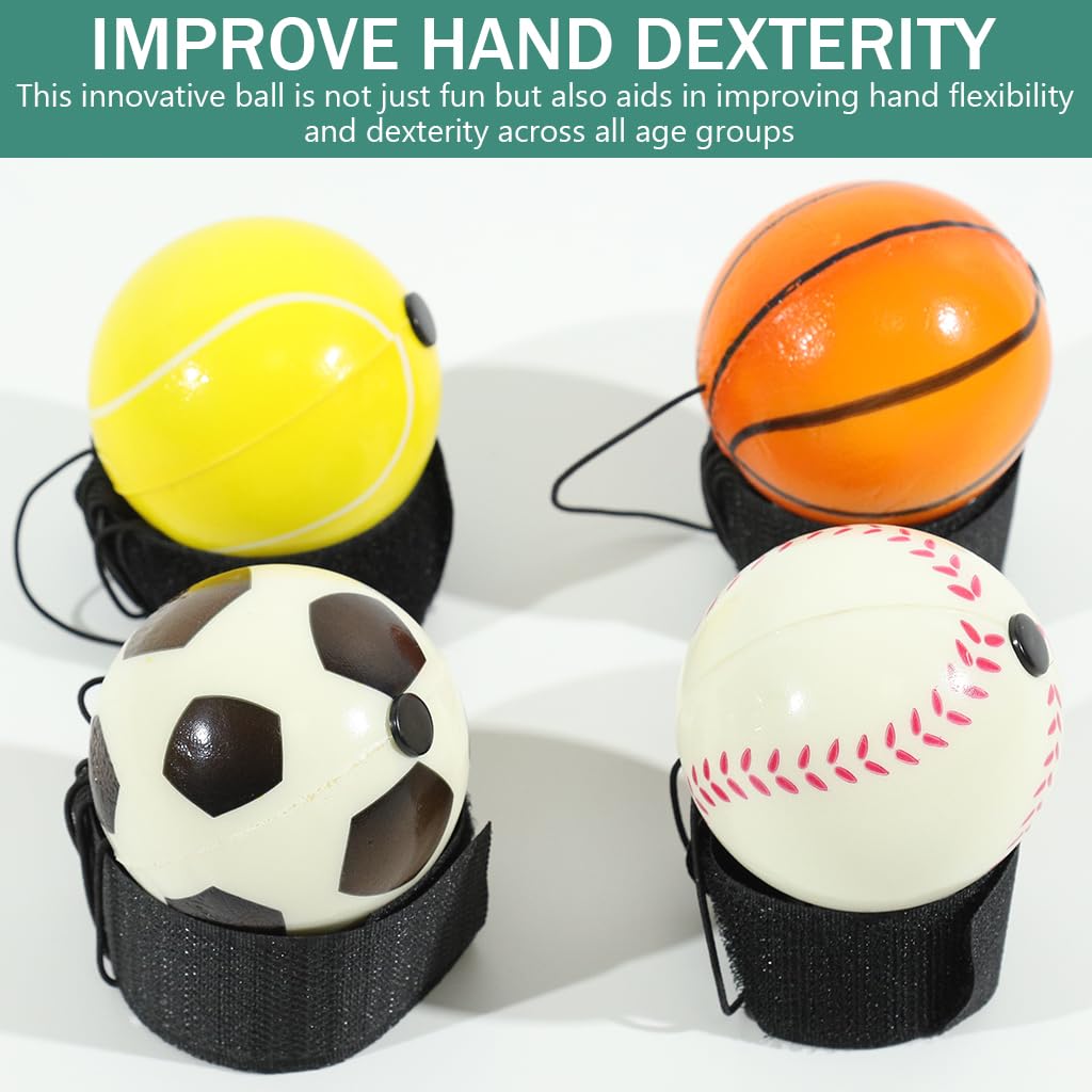 Proberos 4Pcs Wrist Exercise Stringed Ball, Hand Exercise Ball with Elastic String Wrist Band Bouncy Ball Toy, Kids Stress Relief Resistance Ball for Concentration and Responsiveness