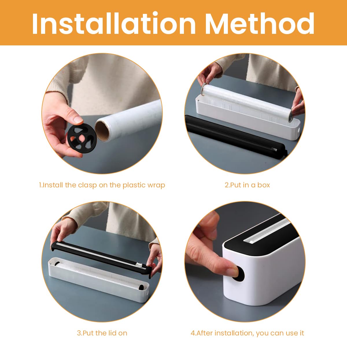 HASTHIP 2 in 1 Food Film Roll Dispenser and Cutter Magnetic Food Wrap Dispenser Bi-Directional Sliding Cutter Kitchen Food Fresh Film Roll Holder for Most 11.81 Width, 1.57 Dia Food Film Roll