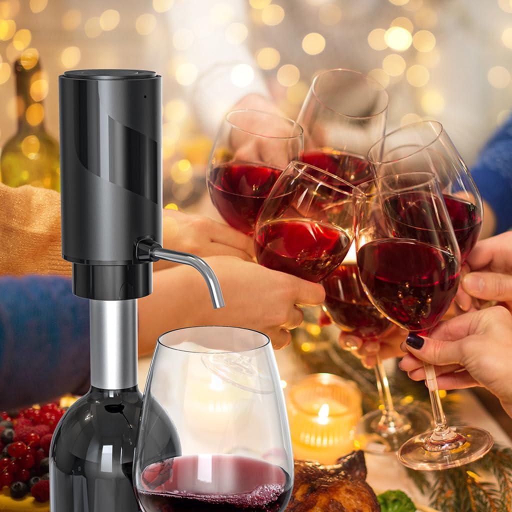HASTHIP Electric Wine Aerator Wine Decanter Automatic Wine Aerator, One Touch Wine Dispenser Wine Pourer with USB Rechargeable, Wine Lover Gifts for Women&Men (Black-ABS)