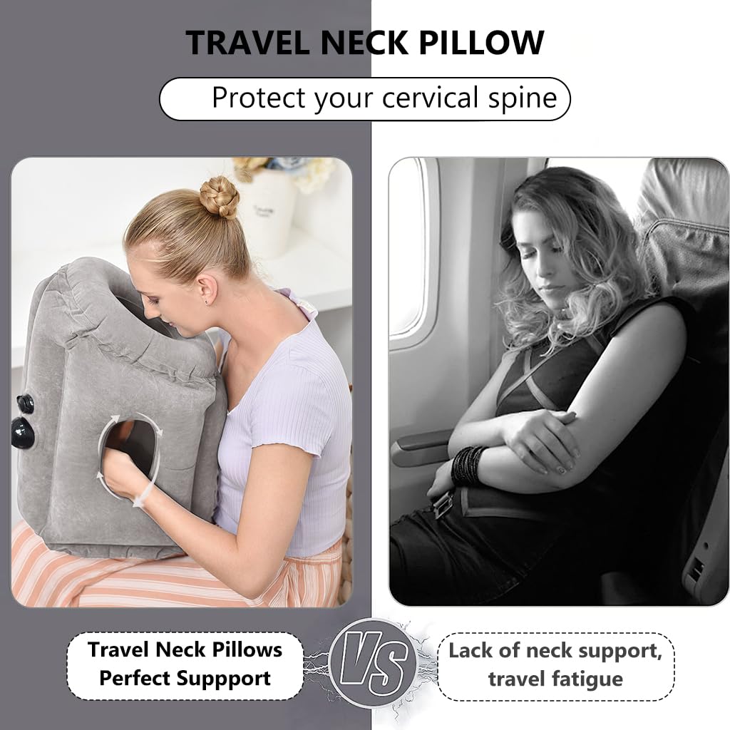 HANNEA Inflatable Travel Pillow, Inflatable Neck Air Pillow for Sleeping for Airplanes/Cars/Buses/Trains/Office Napping
