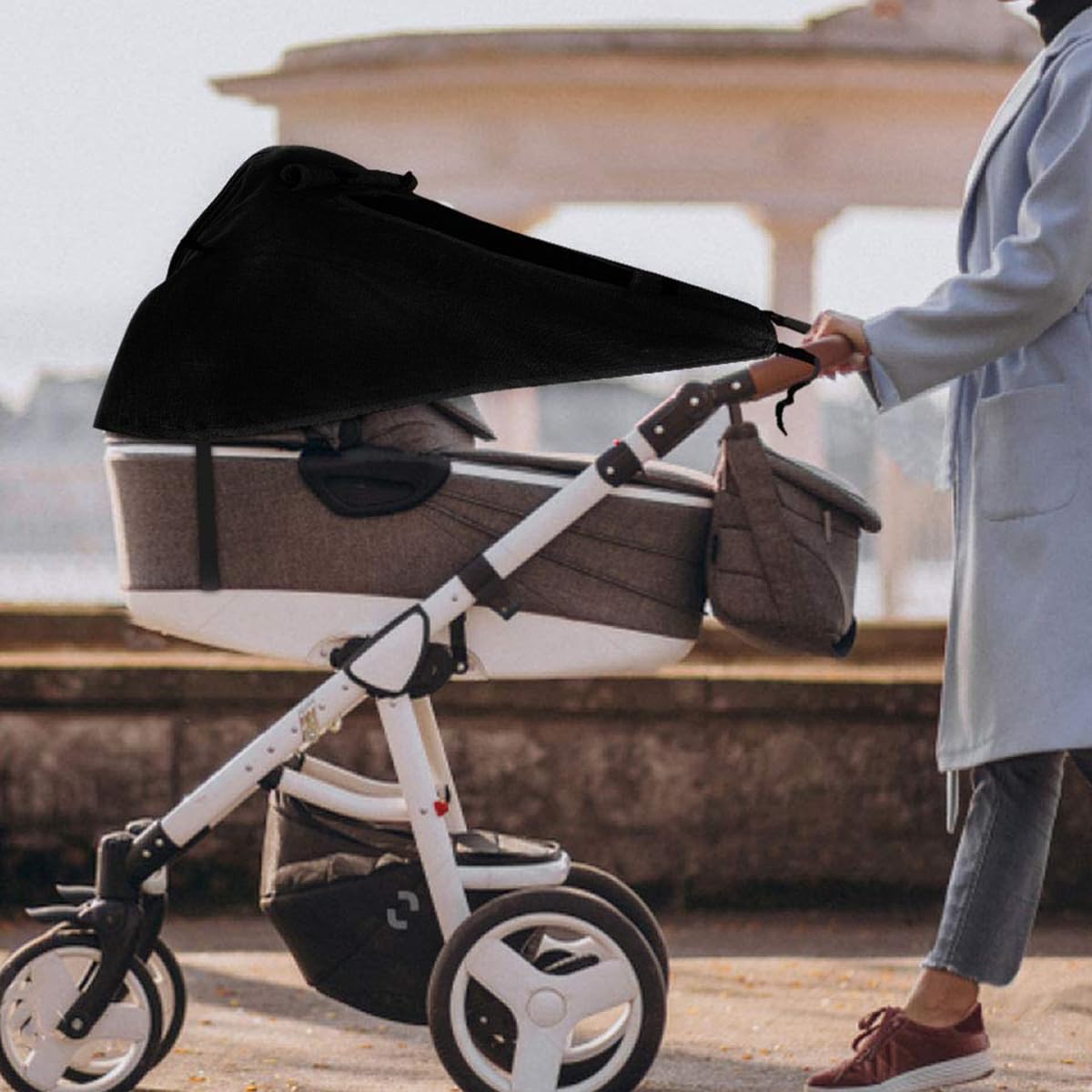 SNOWIE SOFT Sun Shade for Stroller with Mesh Window, Universal Size UV Protection Sunshade for Baby Stroller, Waterproof Rainproof Stroller Canopy Breathable Stroller Cover Shield, Easy Installation