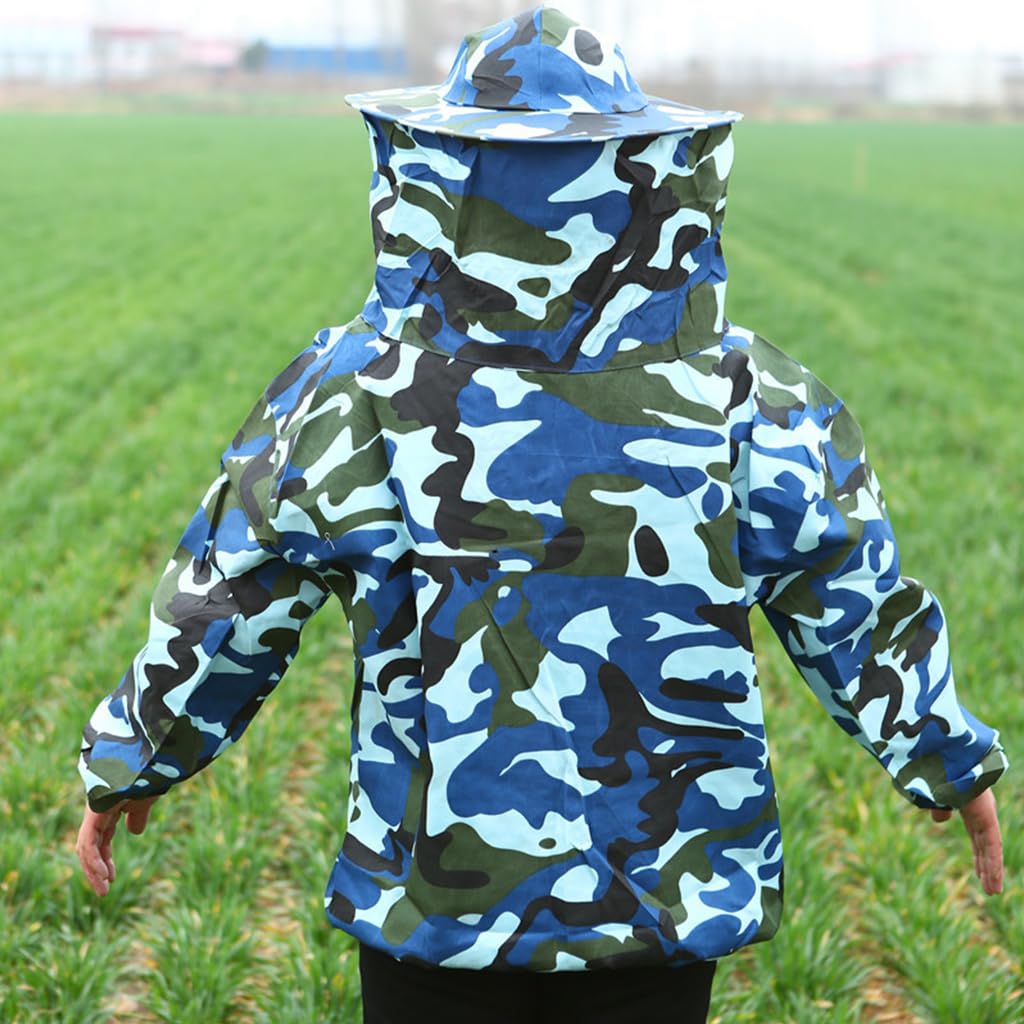 HASTHIP Bee Suit with Detachable Veil Hat, Camouflage Beekeeping Top, Protective Equipment, Elastic Cuff & Elastic Hem Closure
