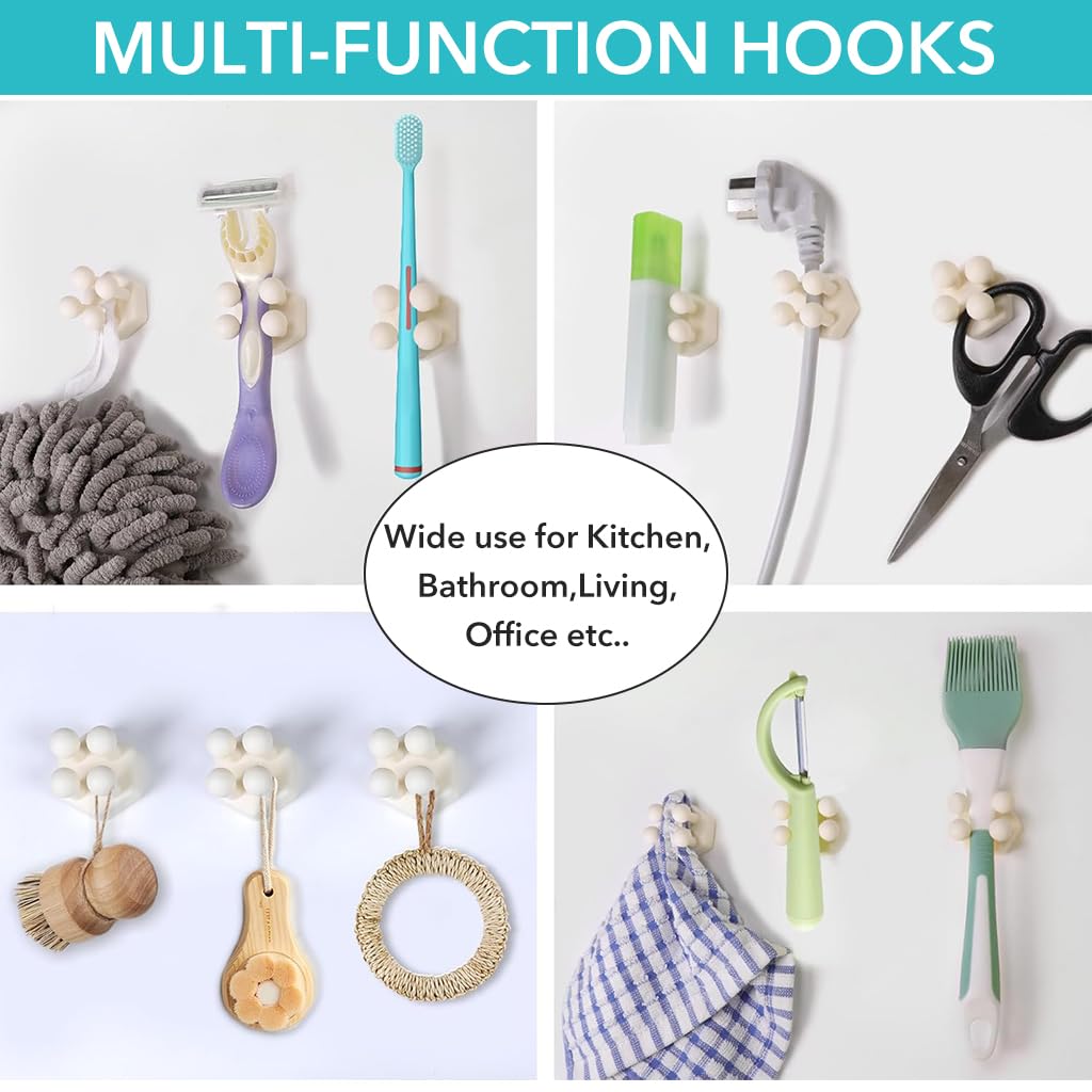 HASTHIP 6Pcs Mini Silicone Wall Hooks Creative Multi-hook Wall Hooks for Kitchen, Self Adhesive Wall Hooks Multipurpose Wall Hooks Wall Hooks for Kitchen, Office, Bathroom