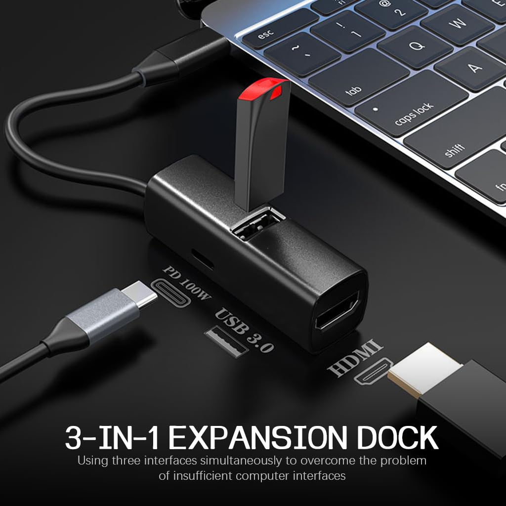 Verilux USB Hub 3-in-1 Type C to HDMI Docking Station with PD100W Charging and USB3.0 Data Transfer