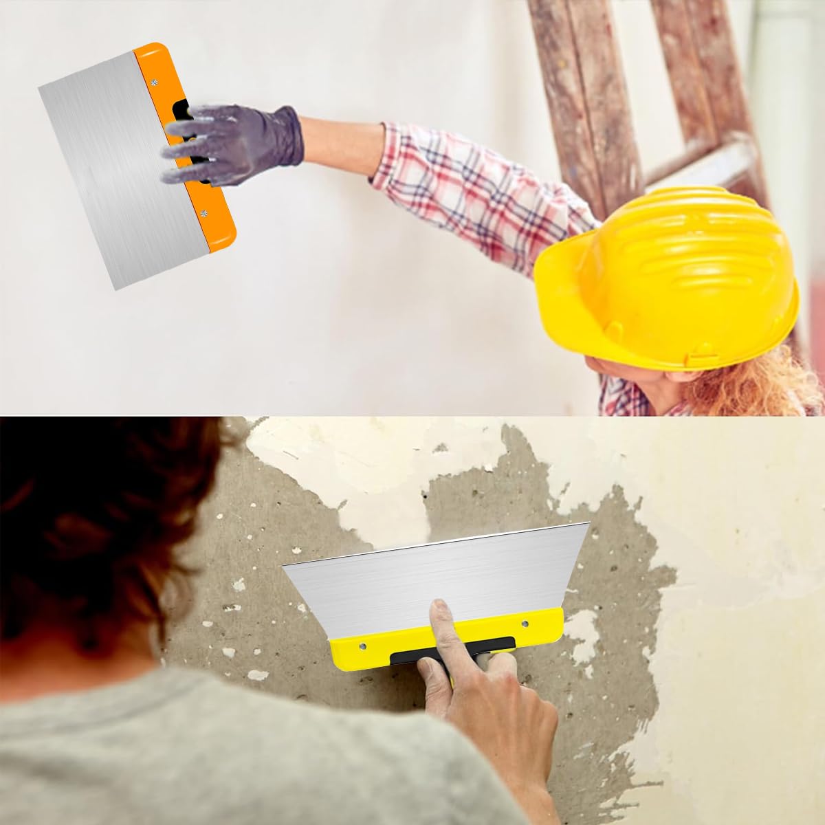 Serplex 2Pcs Cleaning Scraper Putty Scraper 8 inch Steel Paint Scraper Tool for Spackling, Wallpaper Scraper, Spatula Scraper, Spackle Tools