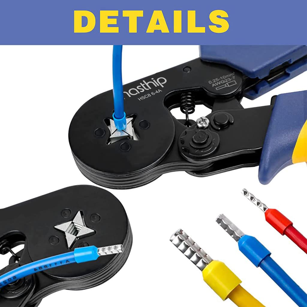 HASTHIP Ferrule Crimping Tool Kit,Self-Adjusting Square Wire Crimper Plier for AWG23-7 with 1200PCS Red Copper Wire End Terminals,Sleeves Ferrule Ratchet Wire Crimping Tool-Ferrule Crimper Kit