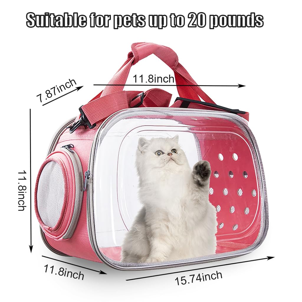 Qpets Transparent Cat Bag Carrier Backpack Hard Case PVC, Pet Carrier with Shoulder Strap, Cat Carrier with Dual Side Breathable Holes, Travel Pet Carrier for Cat, Kitten(Fit Within 9KG Cat)
