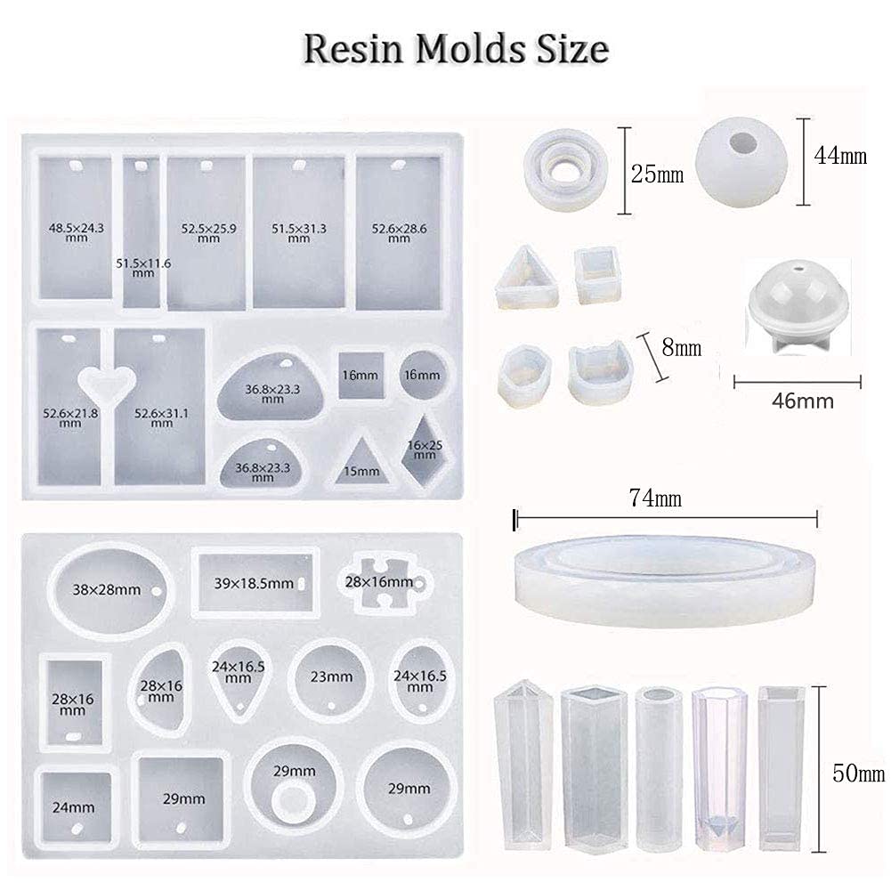HASTHIP Resin Casting Mold Kit Silicone Mold Making Jewelry Pendant Mould Craft DIY Set(94 pcs)