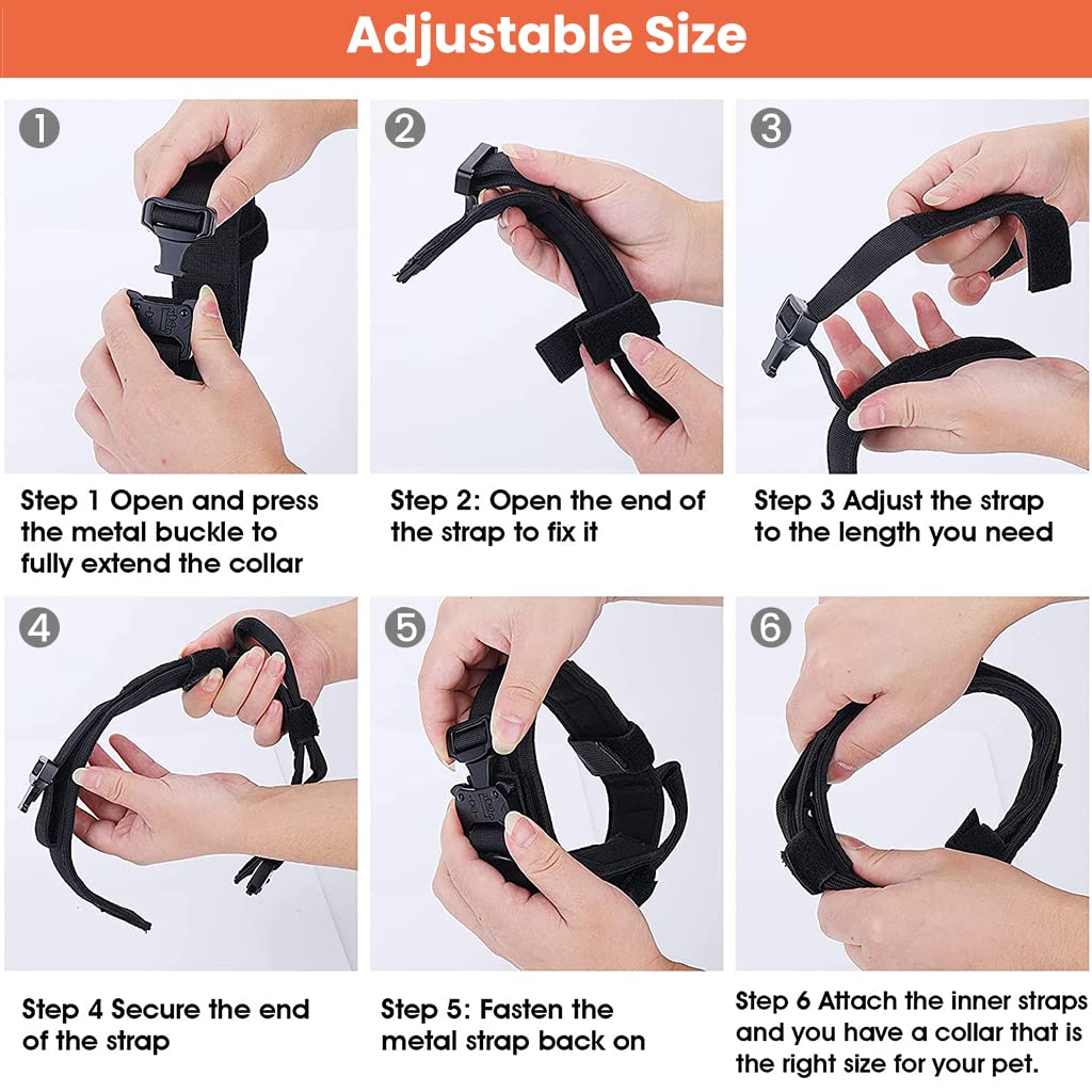 Qpets Dog Collar Adjustable Nylon Tactical Dog Collar with Strap Handle Dogs Training Collar Quick Release Metal Buckle for Small Medium Large Dogs(Black,XL,19.6''-23.2''/50-59cm)
