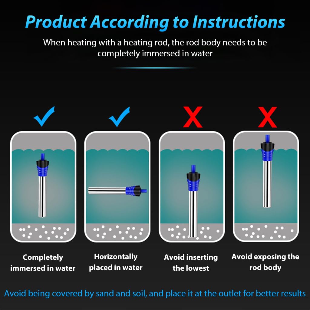 Qpets 300W Aquarium Fish Tank Heater 12.5 Inhces Stainless Aquarium Fish Tank Heater 18-34 Degree Adjustable Safety Under Water Aquarium Heater for Fresh Water Fish Tank