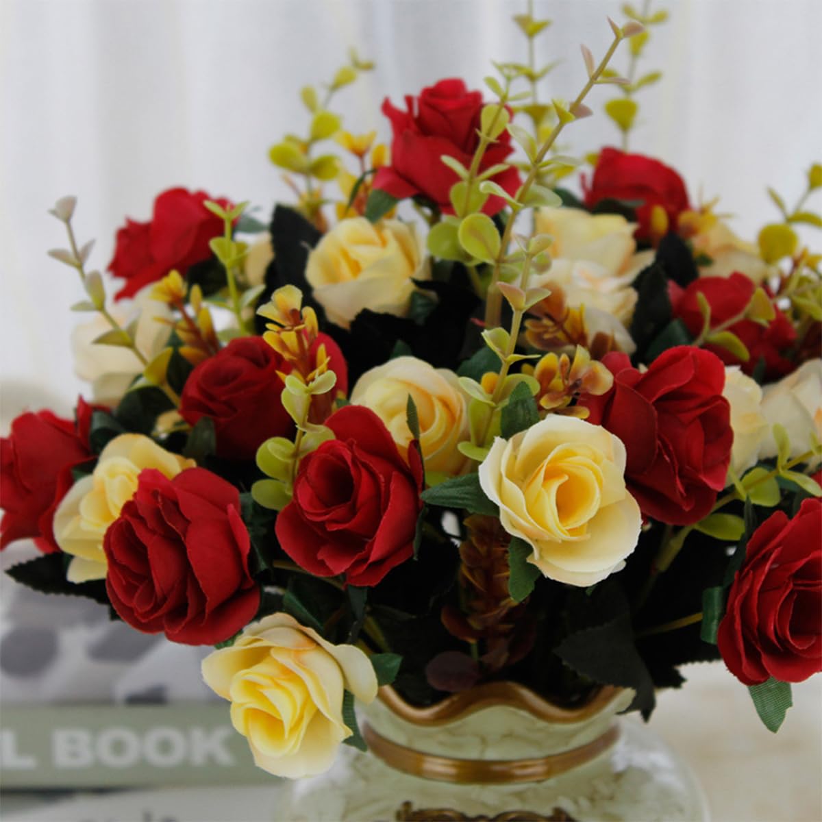 HASTHIP 2 Bundles Artificial Rose Flowers, Fake Rose Silk Flowers for Wedding, Diwali home Decor, Room Decorations, Living Room Table Decoration Home Decor, Red