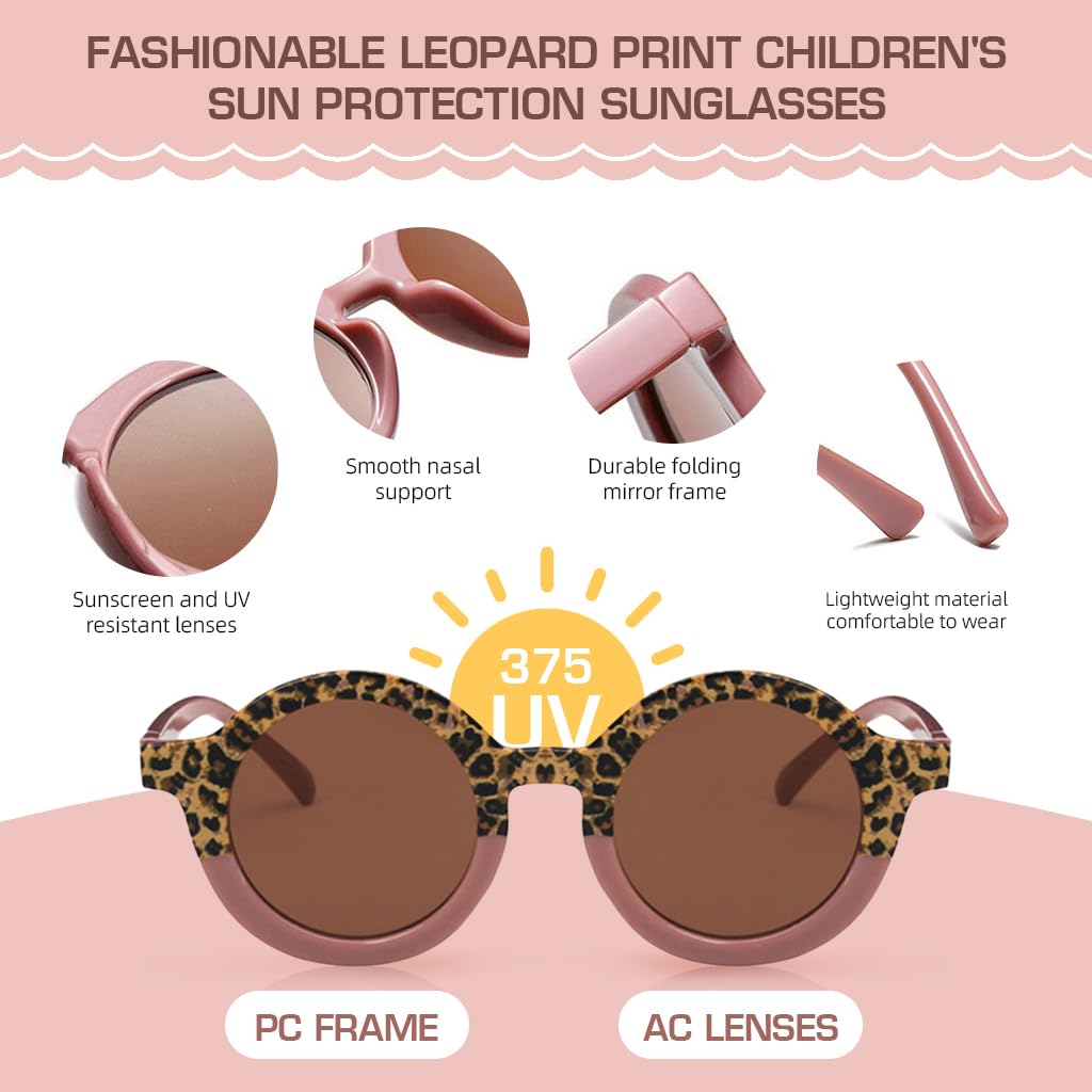 SNOWIE SOFT 3Pcs Kids Sunglasses Leopard Print Fashion Girls Sun Protection Eyewear UV Protection Funny Party Sunglasses Beach Sunglasses