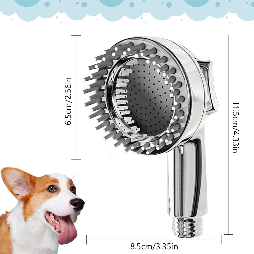 Qpets Pet Shower Head Attachment with Dog Brush, 2 in 1 Grooming Tool Kit for Dogs and Cats, Pet Shower Head for All Breeds and Sizes - Easy Installation & Enhanced Cleaning