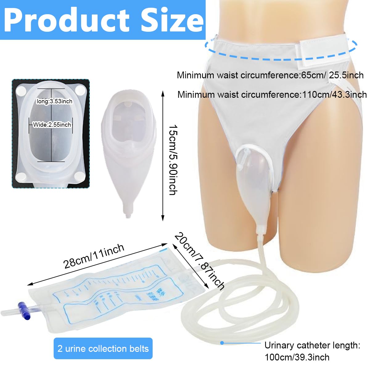 HANNEA Wearable Urinal for Women, Protable Male Urine Collection Bag, Reusable Silicone Urine Bag, External Catheter for Women, Elderly Urinal, Female