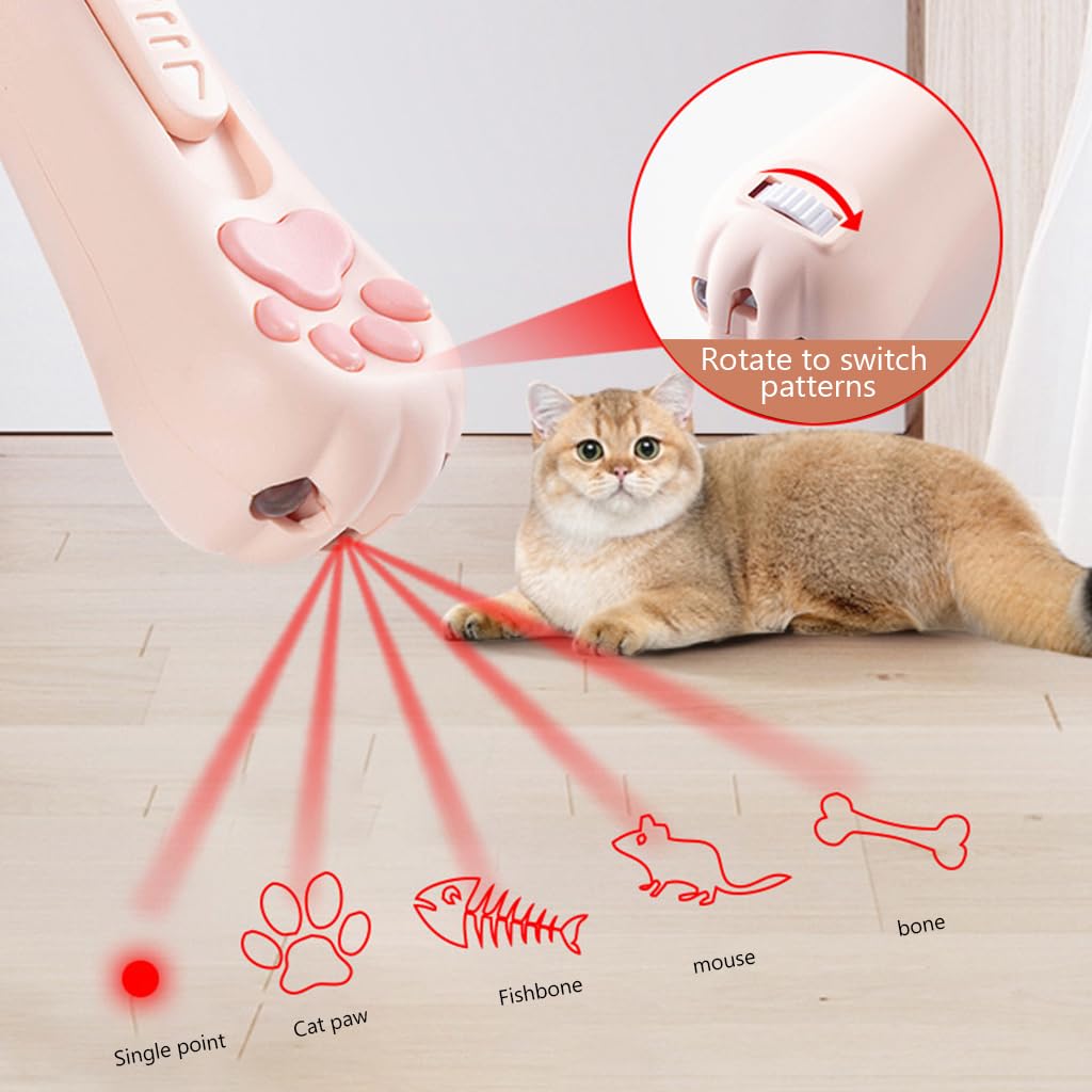 Qpets Cat Laser Pointer, Cat Interactive Toy USB Rechargeable Laser Pointer with 5 Switchable Patterns Red Laser Pointer Pen Cat Toy Chasing Toy Cute Cat Claw Laser Pointer Pen