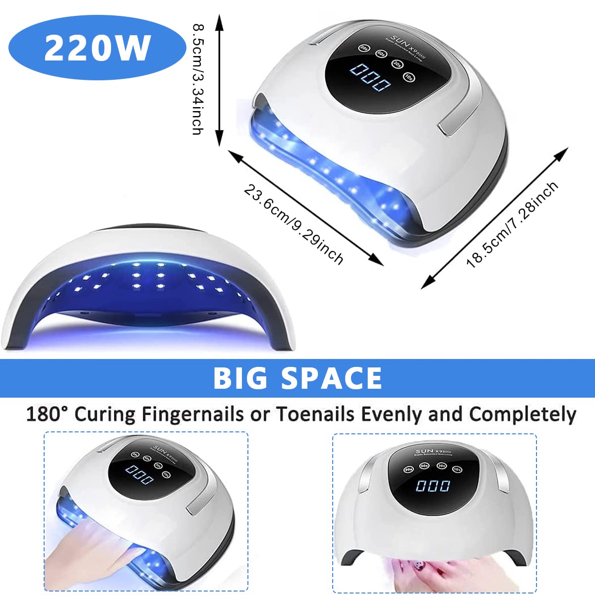 MAYCREATE 220W UV Lamp For Nail UV Light Nail Dryer for Nails Gel Polish with 57 Lamp Beads, 4 Timer Setting & LCD Touch Display Screen, Auto Sensor, Professional UV LED Nail Lamp