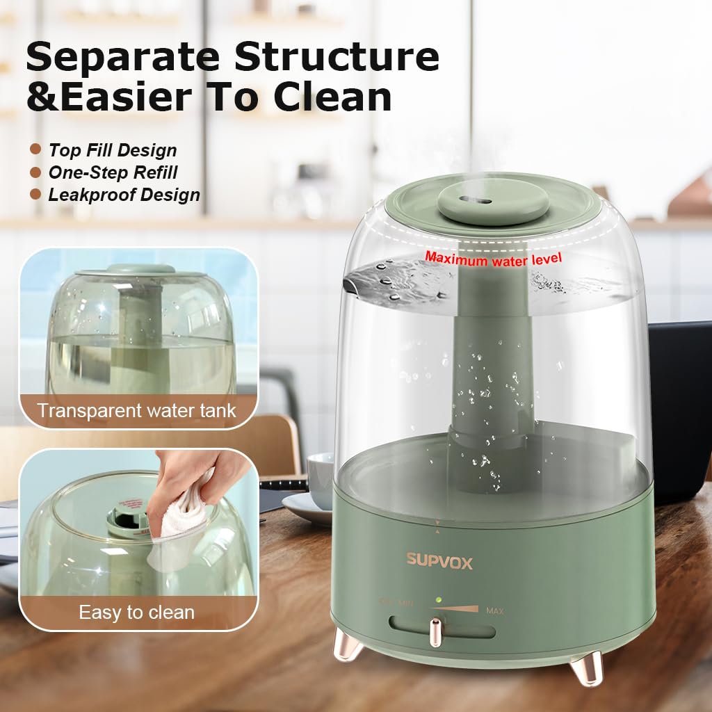 Supvox 4.2L Humidifier for Room Electric Diffuser for Home Silent Humidifier for Cold and Cough 360° Nozzle Rotation Ultrasonic Adjustable Air Humidifier with Mist Adjust Auto Shut-Off