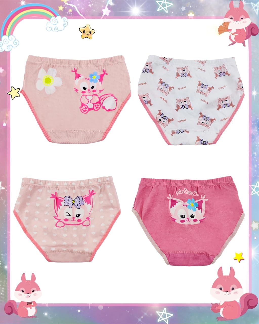 PALAY 3 Pack Toddler Soft Cotton Underwear Cartoon Cotton Toddler Underwear Briefs Skinfriendly Breathable Elastic Cotton Girls Briefs for3-4 Years Olds, L